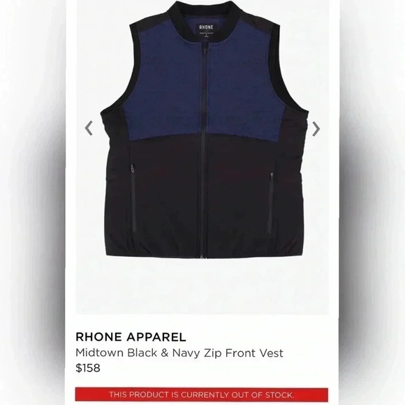 RHONE APPAREL Midtown Black & Navy Zip Front Vest - Picture 2 of 7